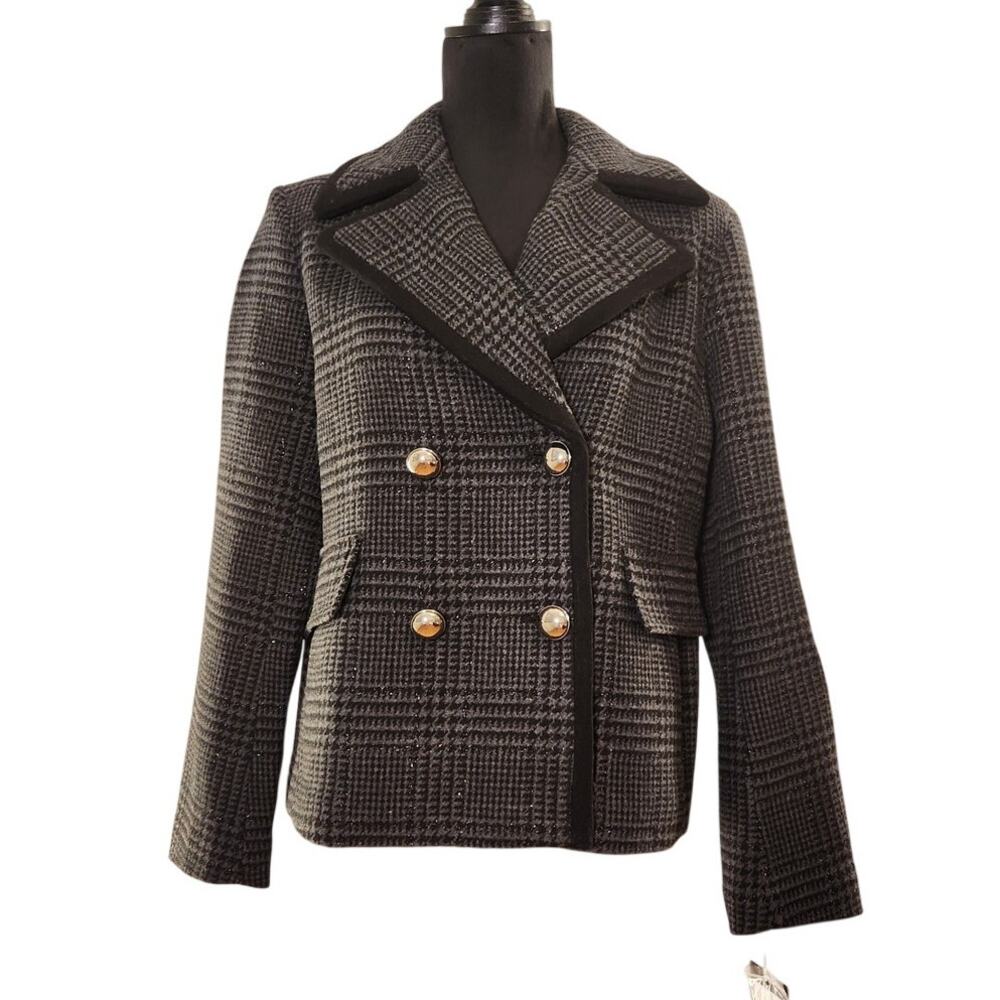 KATE SPADE NWT Sparkle Houndstooth Wool Blend Peacoat, Size Small